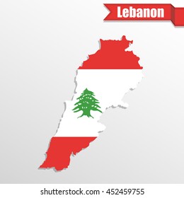 Lebanon map with flag inside and ribbon