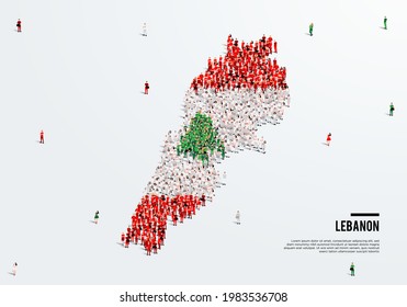 Lebanon Map and Flag. A large group of people in the Lebanese flag color form to create the map. Vector Illustration.