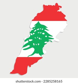 lebanon map with flag on gray background