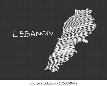 Lebanon map freehand sketch on black background.