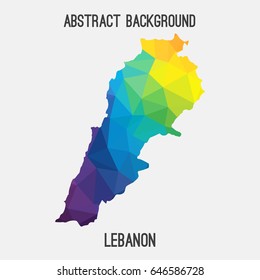 Lebanon map in geometric polygonal,mosaic style in rainbow colors.Abstract tessellation,modern design background,low poly. Vector illustration.
