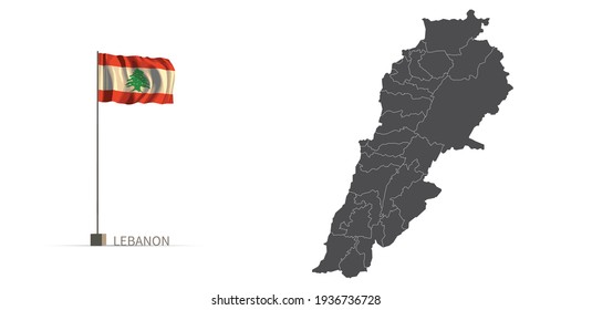 Mapa del Líbano. mapa vectorial de país gris e ilustración 3d del indicador.