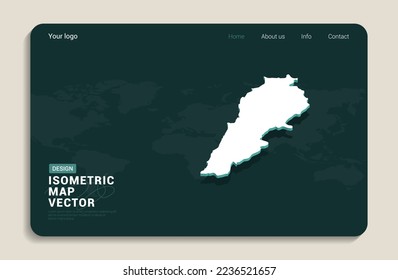 Lebanon map green background with isometric vector. Web banner layout template.