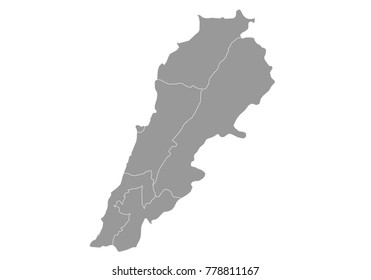 lebanon map. High detailed vector map with counties/regions/states of lebanon on white background. Vector illustration eps 10.
