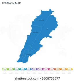 Lebanon Map - Infographic detailed map with regions and cities of the country. Vector illustration EPS10.