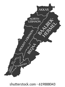 Lebanon Map labelled black illustration