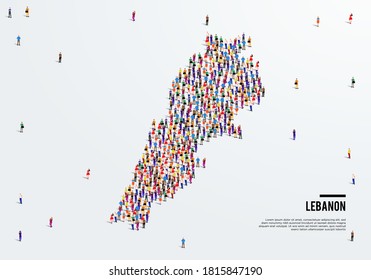 Lebanon Map. Large group of people form to create a shape of Lebanon Map. vector illustration.
