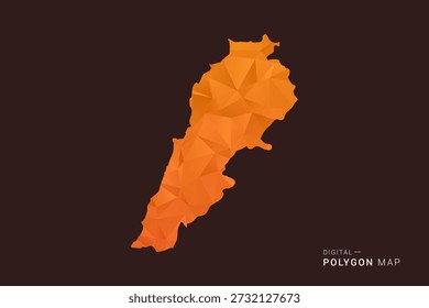 Lebanon Map - vetor de polígono baixo poli, silhueta geométrica triangulada em tons de laranja e marrom escuro, estilo infográfico moderno limpo, fundo isolado.