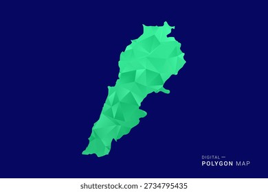 Lebanon Map - vetor de polígono de baixo poli, silhueta geométrica triangulada em tons verdes e azuis, estilo moderno limpo, fundo isolado para uso infográfico.