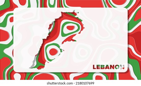 Lebanon Map with Paper Cut Waves Background Shape perfect for Greeting Card, Desktop Wallpaper, and Banner