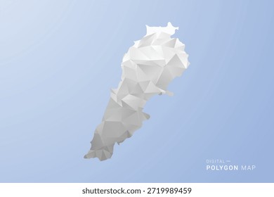 Mapa do Líbano - estilo polígono vetor ilustração em tons de cinza, branco e azul, design geométrico baixo-poli, silhueta mínima, adequado para design infográfico e moderno.