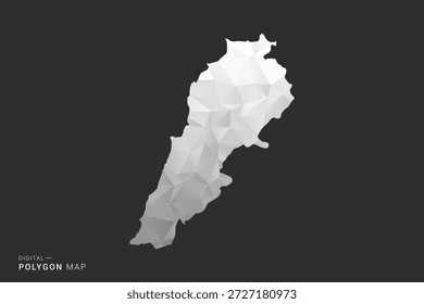 Mapa del Líbano - Ilustración vectorial de estilo polígono en diseño geométrico de bajo poli negro, gris y blanco, silueta mínima, aislado para infografía.