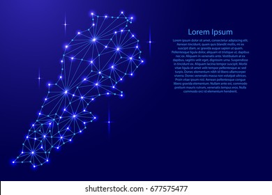 Lebanon map of polygonal mosaic lines network, rays and space stars of vector illustration.