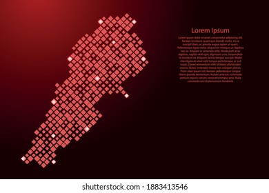 Lebanon map from red pattern rhombuses of different sizes and glowing space stars grid. Vector illustration.
