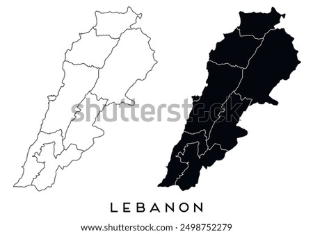 Lebanon map of regions districts vector black on white and outline