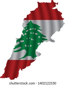 Lebanon map with rippled flag on white illustration. Waving Fabric Flag Map of Lebanon. Map of Asia. Vector White Background. Vector illustration eps10.