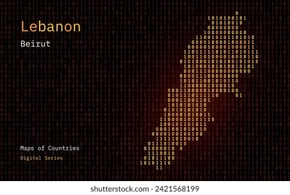 Lebanon Map Shown in Binary Code Pattern. TSMC. Blue Matrix numbers, zero, one. World Countries Vector Maps. Digital Series