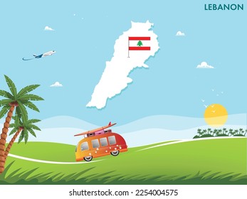 Lebanon map with travel and tourism theme vector illustration design