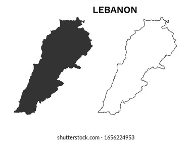 Mapa vectorial del Líbano - Mapa en blanco de la silueta negra del Líbano y esquema aislado en blanco