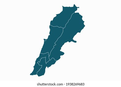 Mapa vectorial del Líbano. color azul sobre fondo blanco.