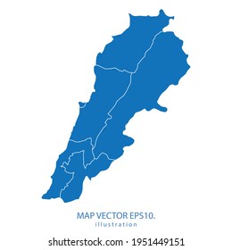 vector de mapa del líbano EPS.10 color azul. sobre fondo blanco.