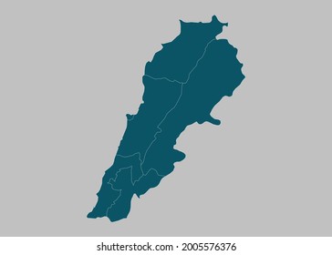 Mapa del Líbano vectorial, color azul del océano aislado en fondo gris