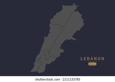 Lebanon Map - World Map International vector template with High detailed including grey and black outline color isolated on black background - Vector illustration eps 10