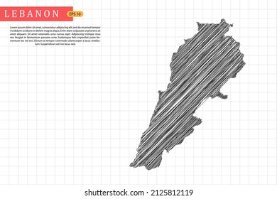 Lebanon Map - World Map International vector template with black outline graphic sketch and old school style isolated on white grid background - Vector illustration eps 10