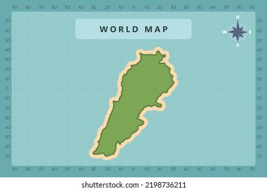 Lebanon Map - World Map International vector template High detailed with green and cream color isolated on blue background including Compass Rose icon - Vector illustration eps 10