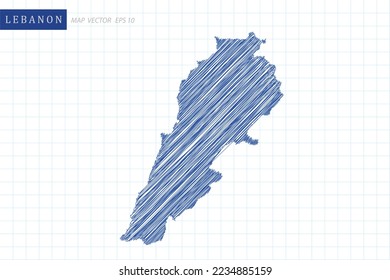 Lebanon Map - World Map International vector template with blue outline graphic and pen drawing sketch style isolated on white grid background for design, website - Vector illustration eps 10