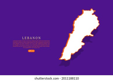 Lebanon map - World map vector template with isometric style including shadow, white and orange color on purple background - Vector illustration eps 10