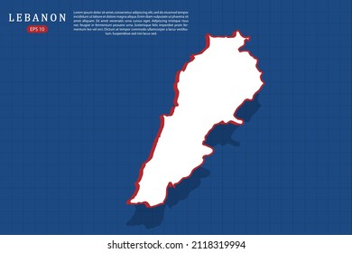 Lebanon Map - World map vector template with isometric style with white and red color including shadow on Blue grid background for website, design, infographic - Vector illustration eps 10