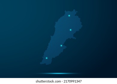 Lebanon Map - World Map vector template with dots, grid, grunge, halftone style and light, network line, design sphere on blue technology background -  Vector illustration eps 10