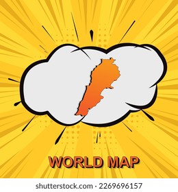 Mapa del Líbano - Plantilla de vector del mapa mundial con estilo de arte isométrico y cómico que incluye sombra, color negro y naranja sobre fondo amarillo para el diseño, infografía - Ilustración vectorial eps 10