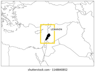 Lebanon map yellow frame geography national 