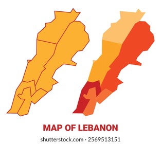 Lebanon Map Yellow regions orange political map vector
