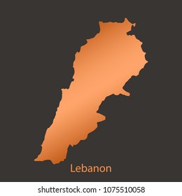 Lebanon map,border with chrome,orange,copper metal shine gradient. Vector illustration