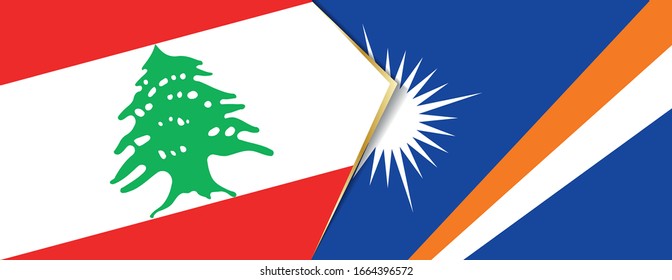 Die Flaggen der Libanon- und der Marshallinseln, zwei Flaggen der Vektorillustration, symbolisieren Beziehungen oder Konfrontation.