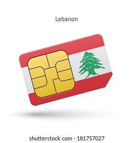 Lebanon mobile phone sim card with flag. Vector illustration.