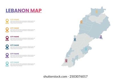 Lebanon Modern Map Infographic Template, Detailed infographic map of Lebanon Popular City