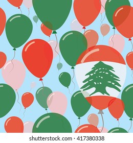 Lebanon National Day Flat Seamless Pattern. Flying Celebration Balloons in Colors of Lebanese Flag. Lebanon Patriotic Background with Celebration Balloons.