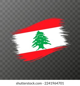 Lebanon national flag. Grunge brush stroke. Vector illustration on transparent background.