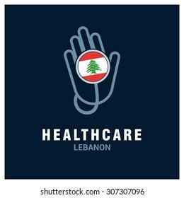 Lebanon National flag on stethoscope - Health care logo - Medical Logo - specialist doctors in Country - Hospital Clinic Logo - Helping Hand Logo - Charity Help Vector illustration