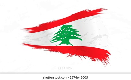 Lebanon National Flag with Textured Brush Strokes. Artistic Brush Stroke Design.