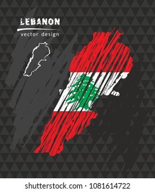 Lebanon national vector map with sketch chalk flag. Sketch chalk hand drawn illustration