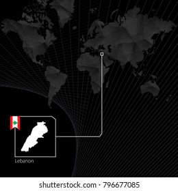 Lebanon on black World Map. Map and flag of Lebanon.