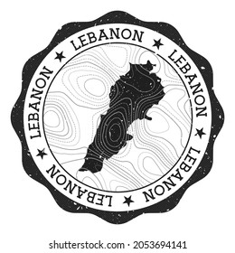 Lebanon outdoor stamp. Round sticker with map of country with topographic isolines. Vector illustration. Can be used as insignia, logotype, label, sticker or badge of the Lebanon.