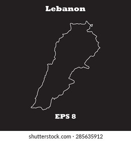 Lebanon outline map, stroke. Name of country. Line style. Vector EPS8