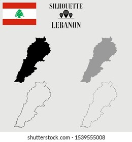 Lebanon outline world map, solid, dash line contour silhouette, national flag vector illustration design, isolated on background, objects, symbol from countries set