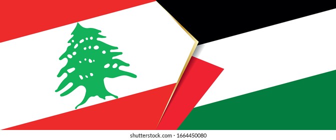 Lebanon and Palestine flags, two vector flags symbol of relationship or confrontation.